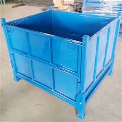 折叠式铁板料箱 载重0.8吨可堆叠3层折叠金属周转箱