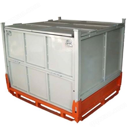 带盖子吨箱 可折叠可堆垛表面喷塑处理载重1.3吨金属周转料箱