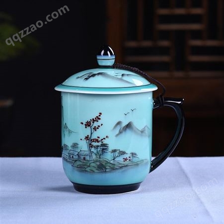 景德镇陶瓷杯子 青瓷手绘茶杯 颜色釉茶杯个人办公杯 陶瓷水杯厂家现货供应