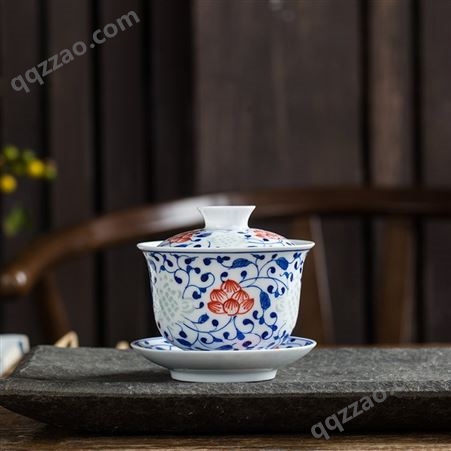 合元堂手绘青花瓷玲珑茶具套装 家用茶杯茶壶整套青花功夫茶器