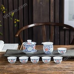 合元堂手绘青花瓷玲珑茶具套装 家用茶杯茶壶整套青花功夫茶器