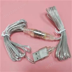透明USB充电线 LED灯充电线 透明USB单头A公线 USB透明插头线