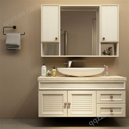 华铝家居现代简约太空铝轻奢浴室柜组合卫浴柜石英石台面白橡木色