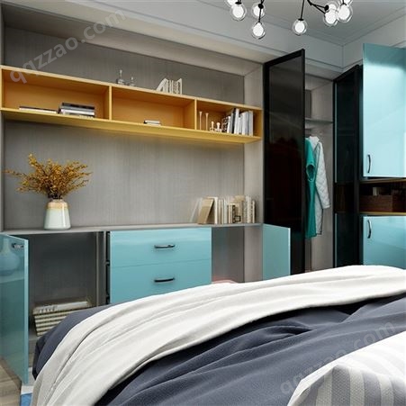易高家居设计蓝色衣柜 现代简约卧室衣柜 全屋设计装修