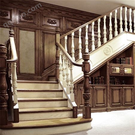 南京客厅楼梯 实木楼梯厂家 别墅室内楼梯 原木整木全屋定制