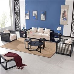 轻奢新中式沙发组合 现代中式白蜡木沙发价格 禅意样板间洽谈实木沙发定制